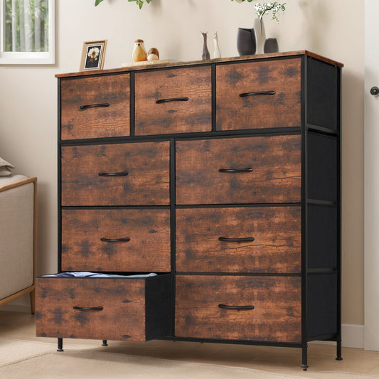 JOINSUN Dressers with 9 Fabric Drawers, 9 Drawers Organization Furniture for Kitchen, Office, Hallway, Rustic Brown