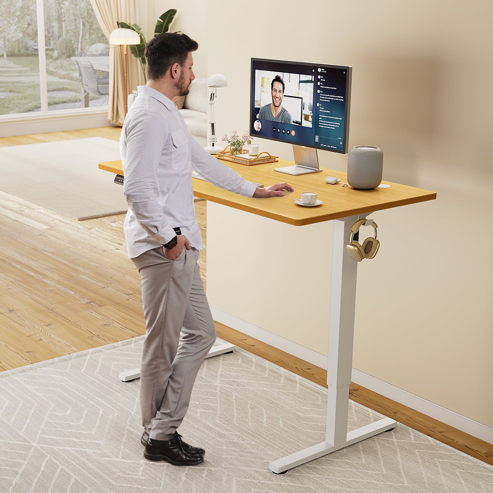 EDX Electric Adjustable Standing Desk - 48"x24" Sit-to-Stand Office Desk with 2 Hooks & Wire Hole