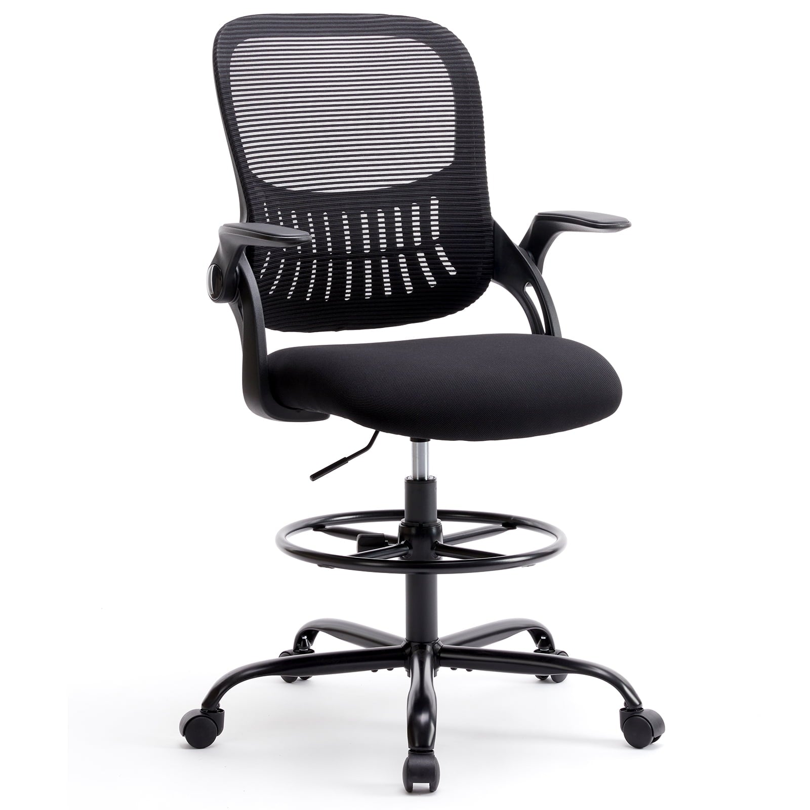 GIANNA Ergonomic Tall Mesh Office Chair with Storable Lumbar Support, Adjustable Foot Ring, Armrests, and Mid-Back Design â€“ High Task Chair with Wheels, Black