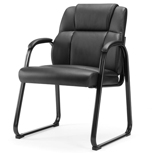 JOINSUN Guest Chair with Lumbar Support and Padded Arms,No Wheels,PU Leather, Black