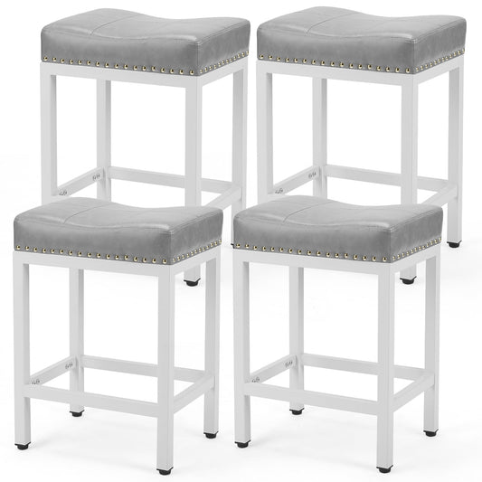 GIANNA Set of 2, Bar Stools 24 Inch - Stylish Counter Height Chairs, With Metal Bases and PU Leather Seats, For Kitchen Island, Brown