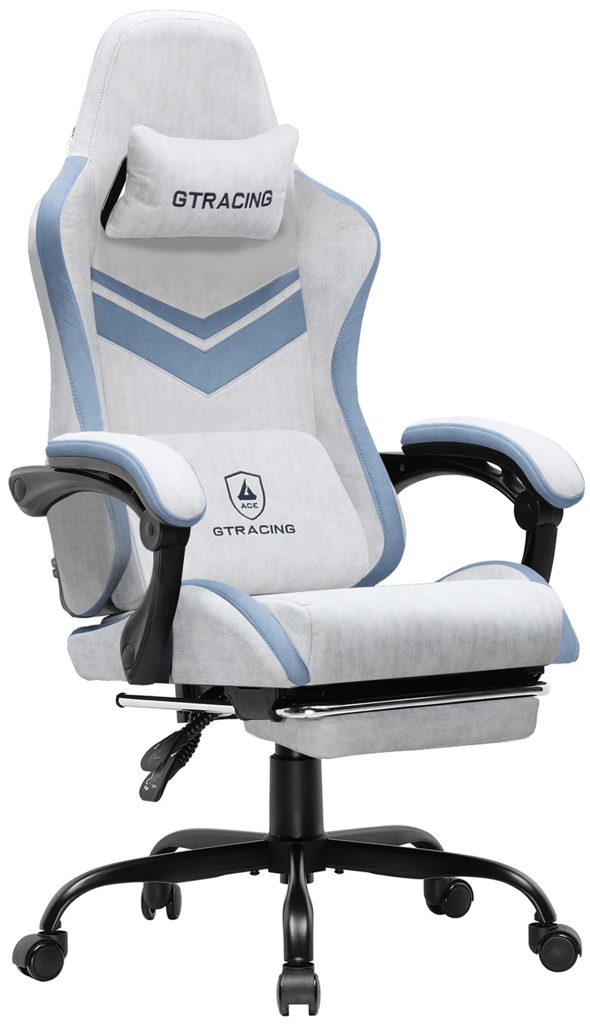 GTRACING GTW-300 Ergonomic Adjustable Height Reclining Fabric Gaming Chair, Black/White