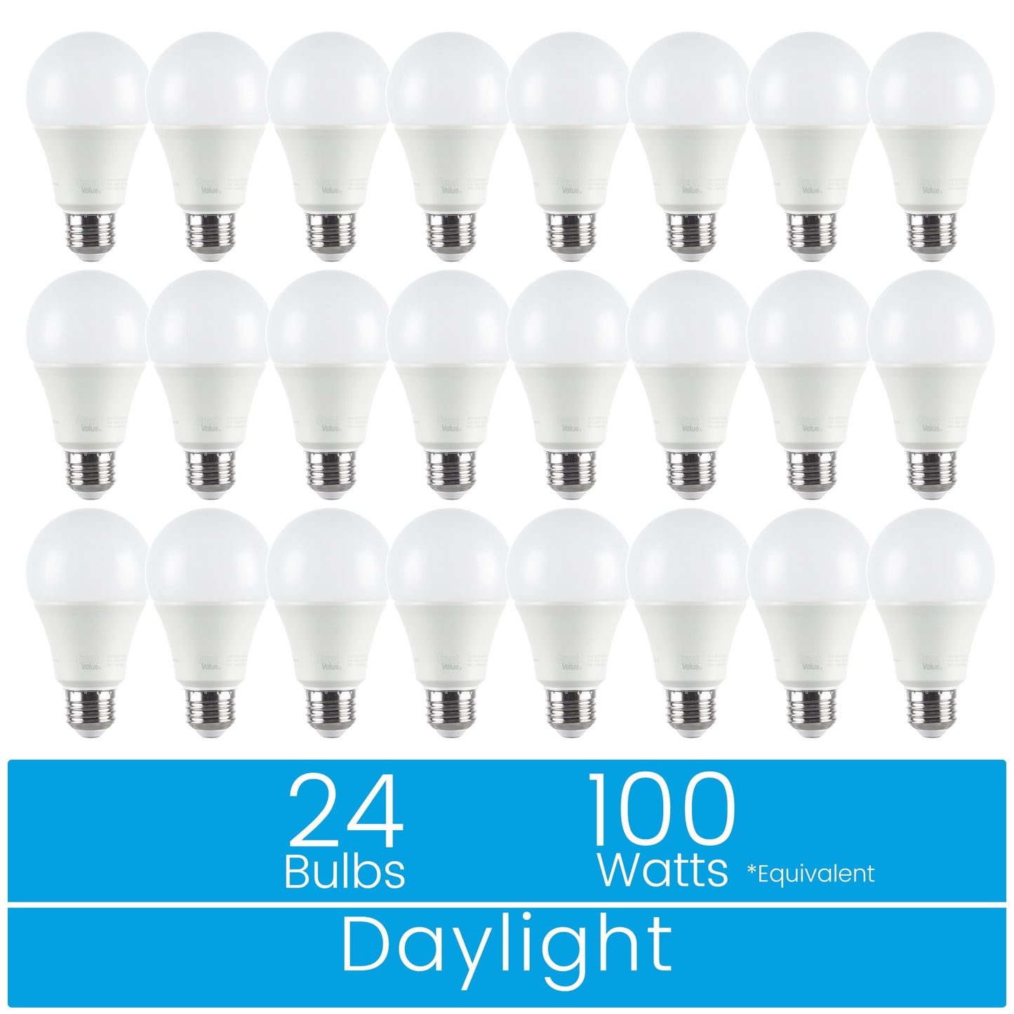 Great Value 18YR A19 LED Light Bulb, 14W (100W Equivalent) Dimmable Daylight E26 Medium Base, 24 Pack