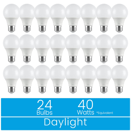 Great Value 18YR A19 LED Light Bulb, 6W (40W Equivalent) Dimmable Daylight E26 Medium Base, 24 Pack