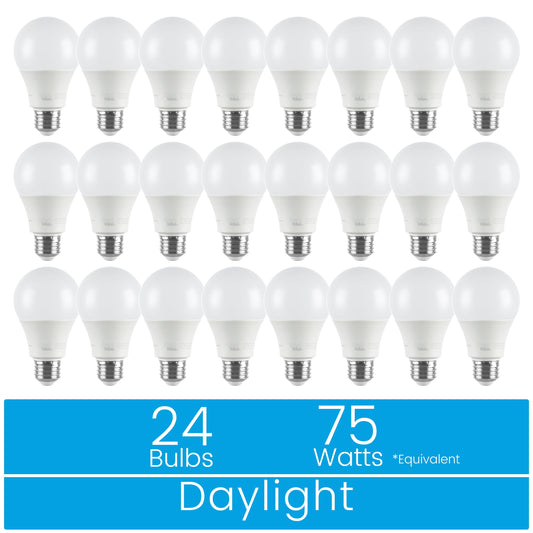 Great Value 18YR A19 LED Light Bulb, 11W (75W Equivalent) Dimmable Daylight E26 Medium Base, 24 Pack