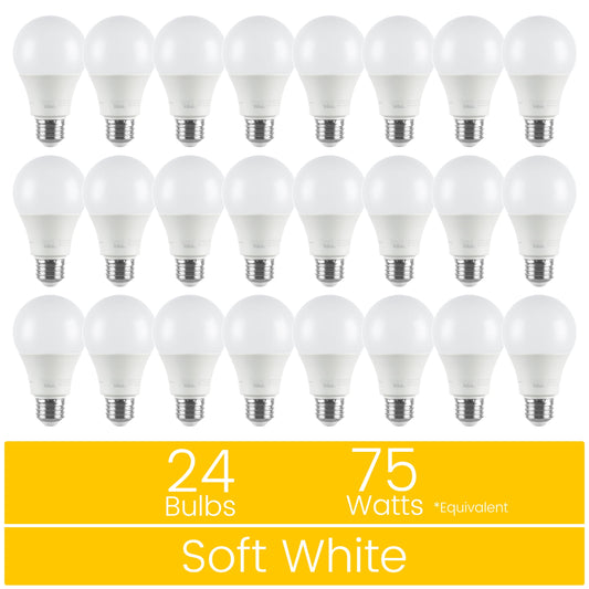 Great Value 18YR A19 LED Light Bulb, 11W (75W Equivalent) Dimmable Soft White E26 Medium Base, 24 Pack