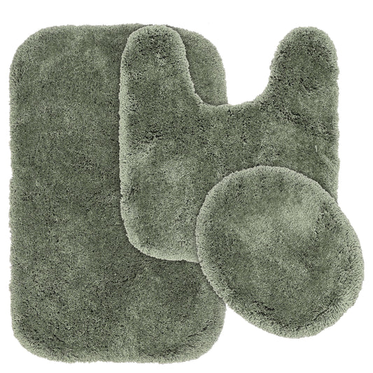 Garland Rug Finest Luxury Washable Bath Set, 3 Piece Set (21"x34" Bath Rug, Contour Rug, & Toilet Lid) Deep Fern