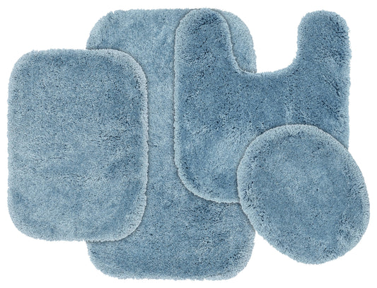 Garland Rug Finest Luxury Washable Bath Set, 4 Piece Set (2 Bath Rugs, Contour, & Lid) Basin Blue