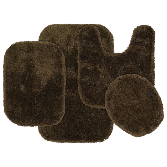 Garland Rug Finest Luxury Washable Bath Set, 4 Piece Set (2 Bath Rugs, Contour, & Lid) Chocolate