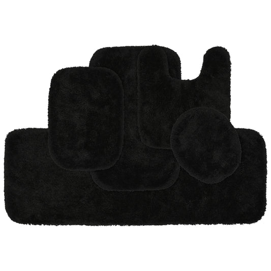 Garland Rug Finest Luxury Washable Bath Set, 5 Piece Set (2 Bath Rugs, Contour, Lid, & Runner) Black
