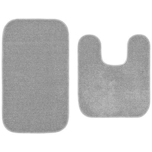 Garland Rug Gramercy Washable Bath Rug Set, 2-Piece (20"x34" & Contour Rug) Silver
