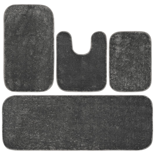 Garland Rug Gramercy Washable Bath Rug Set, 4-Piece (2 Bath Rugs, Contour Rug, Runner Rug) Cinder Gray