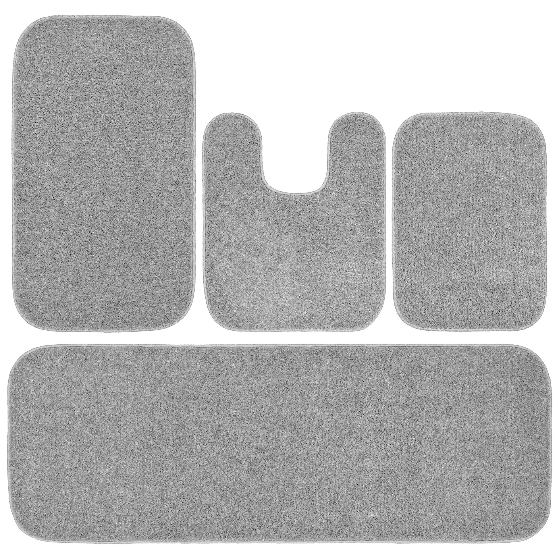 Garland Rug Gramercy Washable Bath Rug Set, 4-Piece (2 Bath Rugs, Contour Rug, Runner Rug) Silver