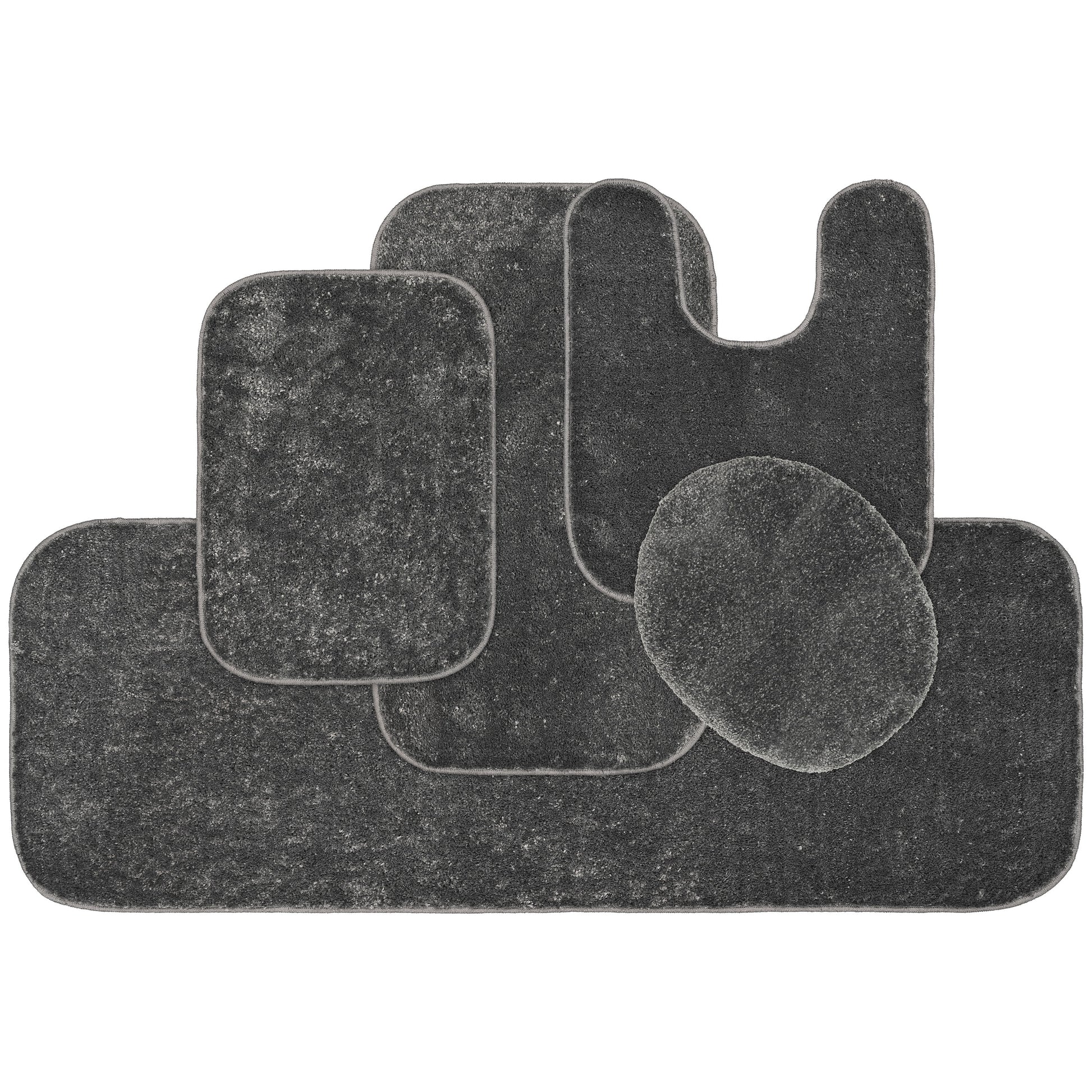 Garland Rug Gramercy Washable Bath Rug Set, 5 Piece (2 Bath Rugs, Contour, Lid Cover, & Runner Rug) Cinder Gray