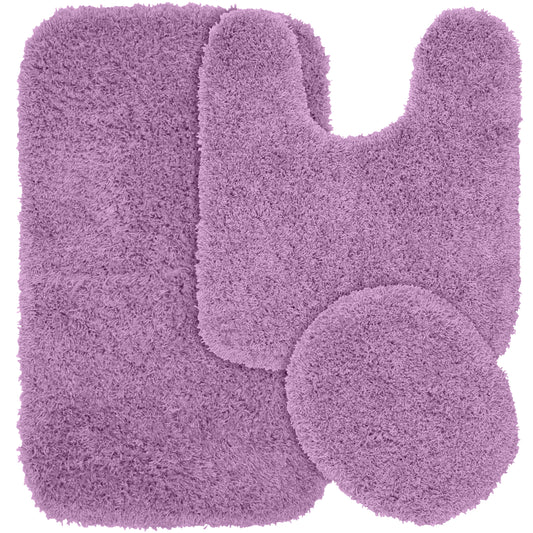 Garland Rug Jazz Juego de Alfombras de BaÃ±o Lavables, Juego de 3 Piezas (Alfombra de BaÃ±o de 21"x34", Alfombra Contorneada y Tapa de Inodoro) Morado