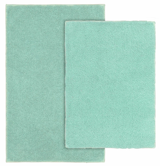 Garland Rug Queen Cotton Washable Bath Rug Set, 2 Piece Set (17"x24" Bath Rug, & 21"x34" Bath Rug) Sea Foam
