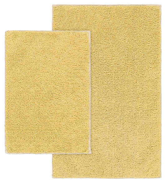Garland Rug Queen Cotton Washable Bath Rug Set, 2 Piece Set (17"x24" Bath Rug, & 21"x34" Bath Rug) Soft Yellow