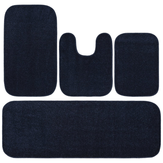 Garland Rug Sedona Washable Bath Rug Set, 4 Piece Set (2 Bath Rugs, Contour Rug, Runner Rug) Navy