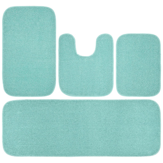 Garland Rug Sedona Washable Bath Rug Set, 4 Piece Set (2 Bath Rugs, Contour Rug, Runner Rug) Sea Foam