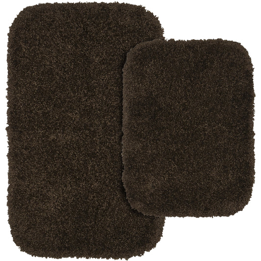 Garland Rug Serendipity Washable Nylon Bath Rug Set, 2 Piece Set (17"x24" Bath Rug, & 21"x34" Bath Rug) Chocolate