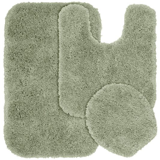 Garland Rug Serendipity Washable Nylon Bath Rug Set, 3 Piece Set (21"x34" Bath Rug, Contour Rug, & Toilet Lid) Deep Fern