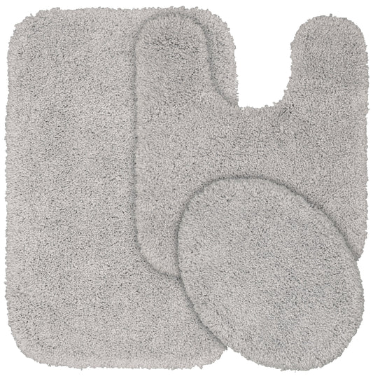 Garland Rug Serendipity Juego de Tapetes de BaÃ±o de Nailon Lavable, Juego de 3 Piezas (Tapete de BaÃ±o de 21"x34", Tapete Contorneado y Tapa de Inodoro) Gris Platino