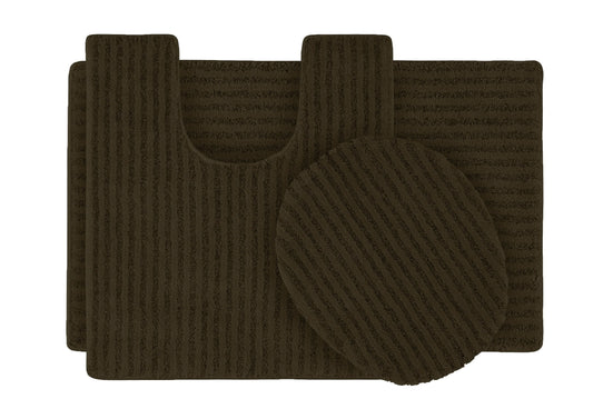 Garland Rug Sheridan Washable Nylon Bath Rug Set, 3 Piece Set (21"x34" Bath Rug, Contour Rug, & Toilet Lid) Chocolate