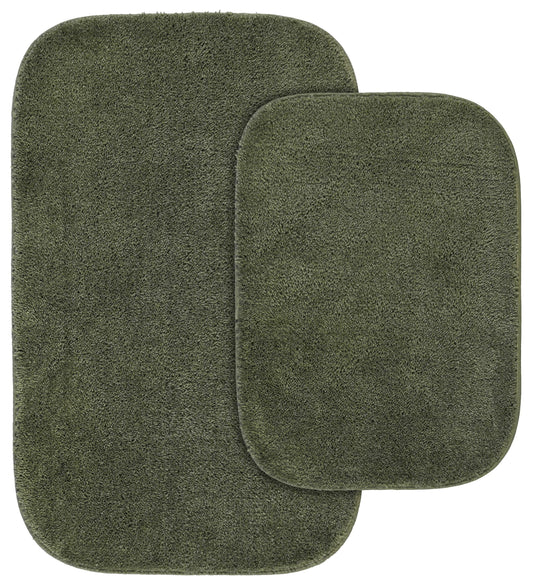 Garland Rug Traditional Washable Bath Rug Set, 2 Piece Set (17"x24" Bath Rug, & 21"x34" Bath Rug) Deep Fern