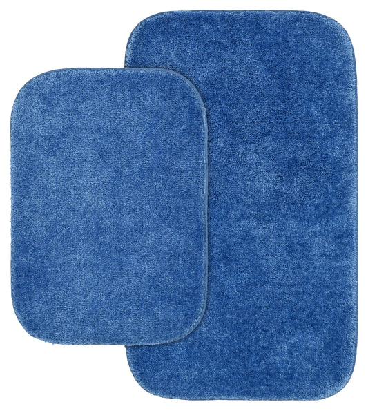 Garland Rug Traditional Washable Bath Rug Set, 2 Piece Set (17"x24" Bath Rug, & 21"x34" Bath Rug) Electric Blue