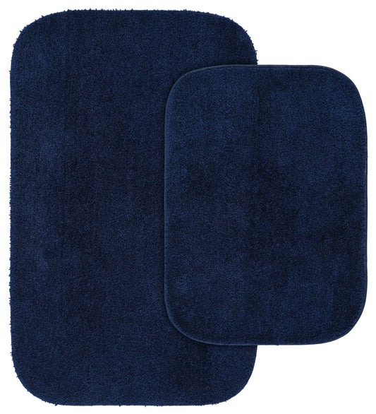 Garland Rug Traditional Washable Bath Rug Set, 2 Piece Set (17"x24" Bath Rug, & 21"x34" Bath Rug) Navy