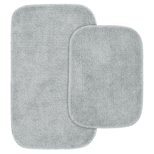 Garland Rug Traditional Washable Bath Rug Set, 2 Piece Set (17"x24" Bath Rug, & 21"x34" Bath Rug) Platinum Gray