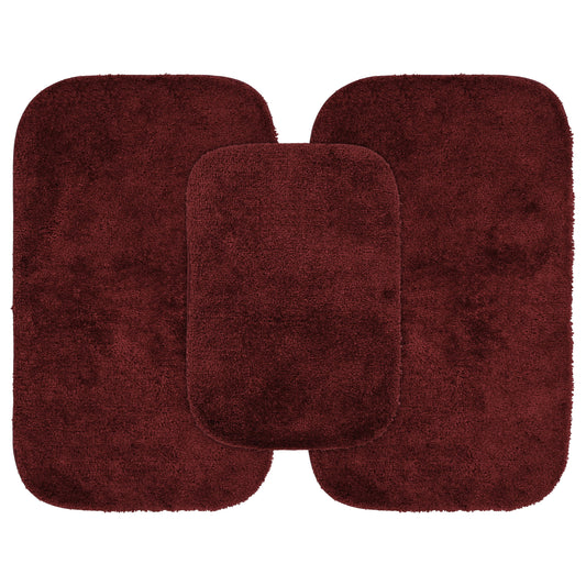 Garland Rug Traditional Washable Bath Rug Set, 3-Piece Set (17"x24" Bath Rug and Two 21"x34" Bath Rugs) Chili Red