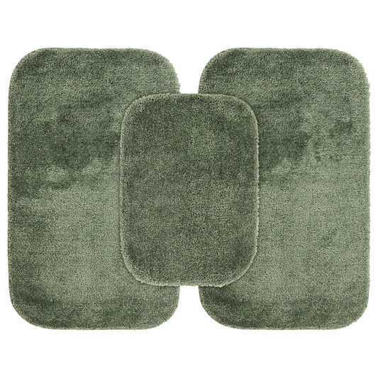 Garland Rug Traditional Washable Bath Rug Set, 3-Piece Set (17"x24" Bath Rug and Two 21"x34" Bath Rugs) Deep Fern