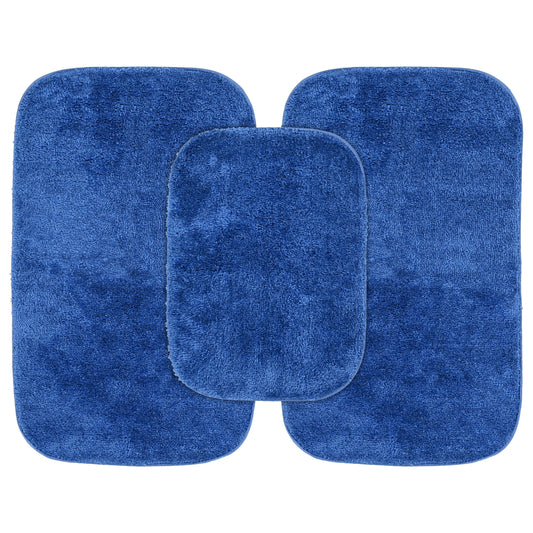 Garland Rug Traditional Washable Bath Rug Set, 3-Piece Set (17"x24" Bath Rug and Two 21"x34" Bath Rugs) Electric Blue