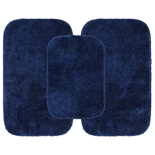 Garland Alfombra Tradicional Lavable, Juego de 3 Piezas (Alfombra de BaÃ±o de 17"x24" y Dos Alfombras de BaÃ±o de 21"x34") Azul Marino