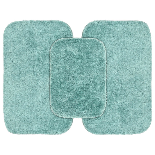 Garland Rug Traditional Washable Bath Rug Set, 3-Piece Set (17"x24" Bath Rug and Two 21"x34" Bath Rugs) Sea Foam