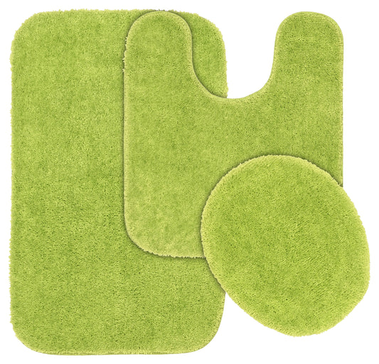 Garland Rug Traditional Washable Bath Rug Set, 3 Piece Set (21"x34" Bath Rug, Contour Rug, & Toilet Lid) Lime-Aid