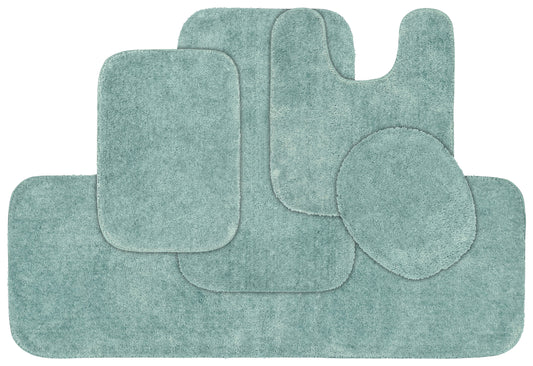 Garland Rug Traditional Washable Bath Rug Set, 5 Piece Set (2 Bath Rugs, Contour, Lid, & Runner) Sea Foam
