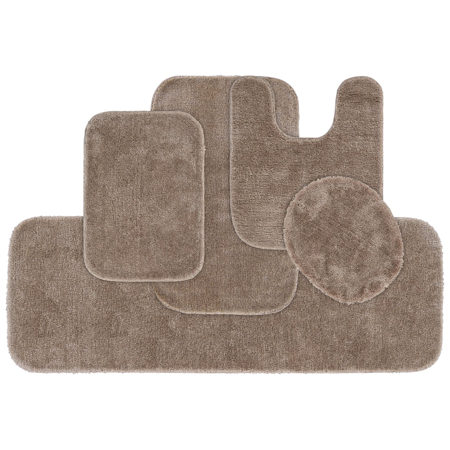 Garland Rug Traditional Washable Bath Rug Set, 5 Piece Set (2 Bath Rugs, Contour, Lid, & Runner)&nbsp;Taupe
