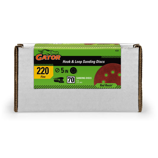 Gator 5-inch 8-Hole Hook and Loop Red Resin Multi-Surface Sanding Disc 220 Grit 70 Pack