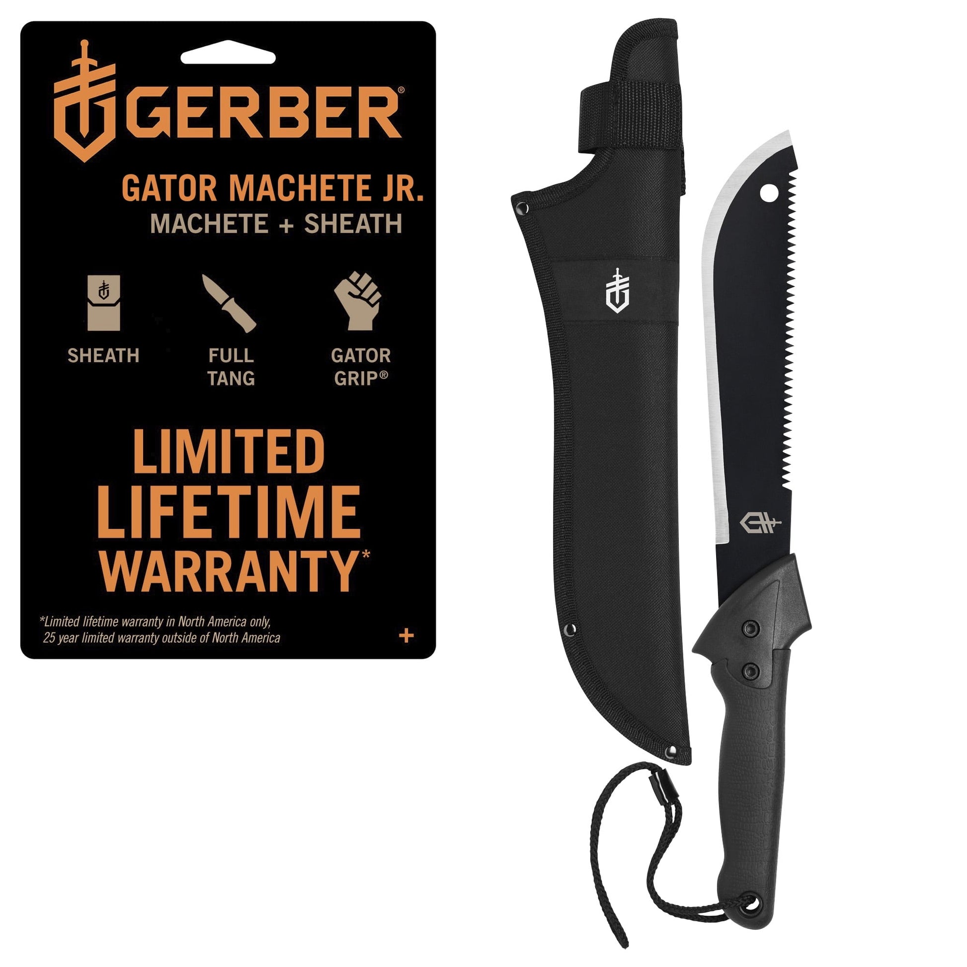 Gerber Gator Machete Jr, Hoja de 10.75 in, Funda Incluida, Negro, Acampar