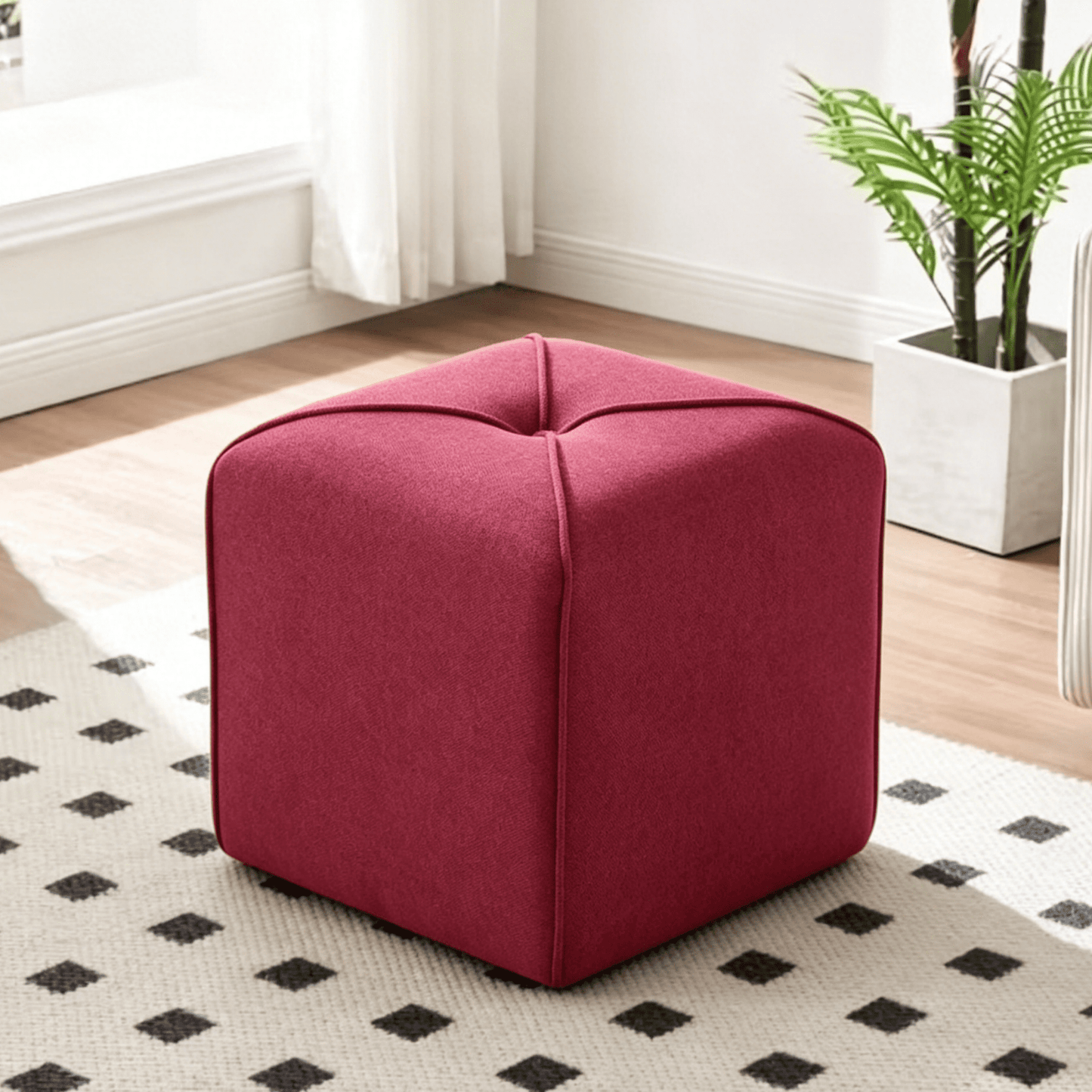 Gewnee 16.54" Square Linen Ottoman â€“ Footrest,Seat & Side Table,No Assembly,Modern for Home & Office.Red