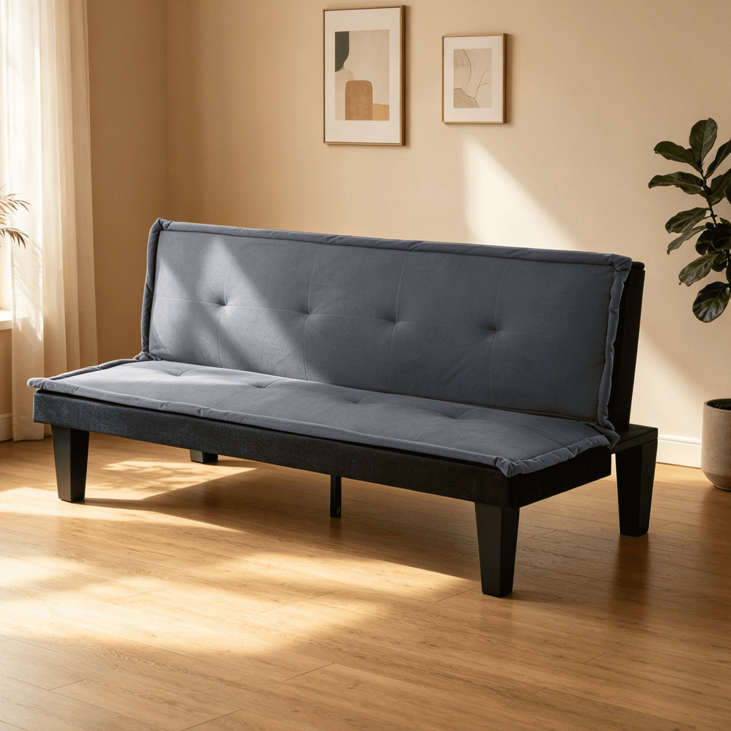 Gewnee 62.99â€Faux Suede Futon Sofa Bed â€“ 5-Position Adjustable Backrest,Convertible Sleeper,Metal & Wood Frame,for Home,Office,Guest Room.Dark Grey