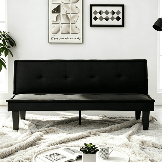 Gewnee 62.99" Faux Suede Futon Sofa Bed,Modern Convertible Futon Couch with 5 Adjustable Backrest,Sleeper Sofa Couch for Living Room,Apartment,Black