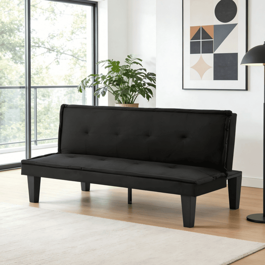 Gewnee 62.99â€Futon Sofa Bedï¼ŒLoveset Sofa with 5-Level Adjustable Functionsï¼ŒFoldable Sleeper Sofa for Office and Guest Rooms.Black