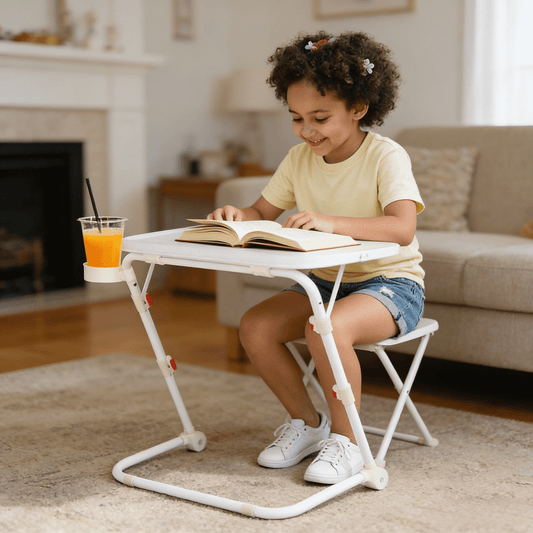 Gewnee Folding Table Trays,with 4 Height & 3 Tilt Angle,TV Tray Table with Cup Holder,Dinner Tray for Eating on Couch,Laptop & Bed.White