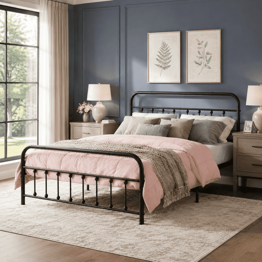Gewnee King Size Platform Bed Frame with Teddy Velvet Padded Headboard, Solid Wood Slat Support for Bedroom Use, White, No Box Spring Required