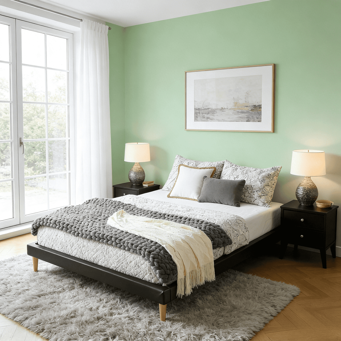Gewnee King Size Platform Bed - Durable Wood Frame with Center Support Leg, Faux Leather Upholstery, Cozy Bedroom Bed Frame.No Box Spring Required (Black)