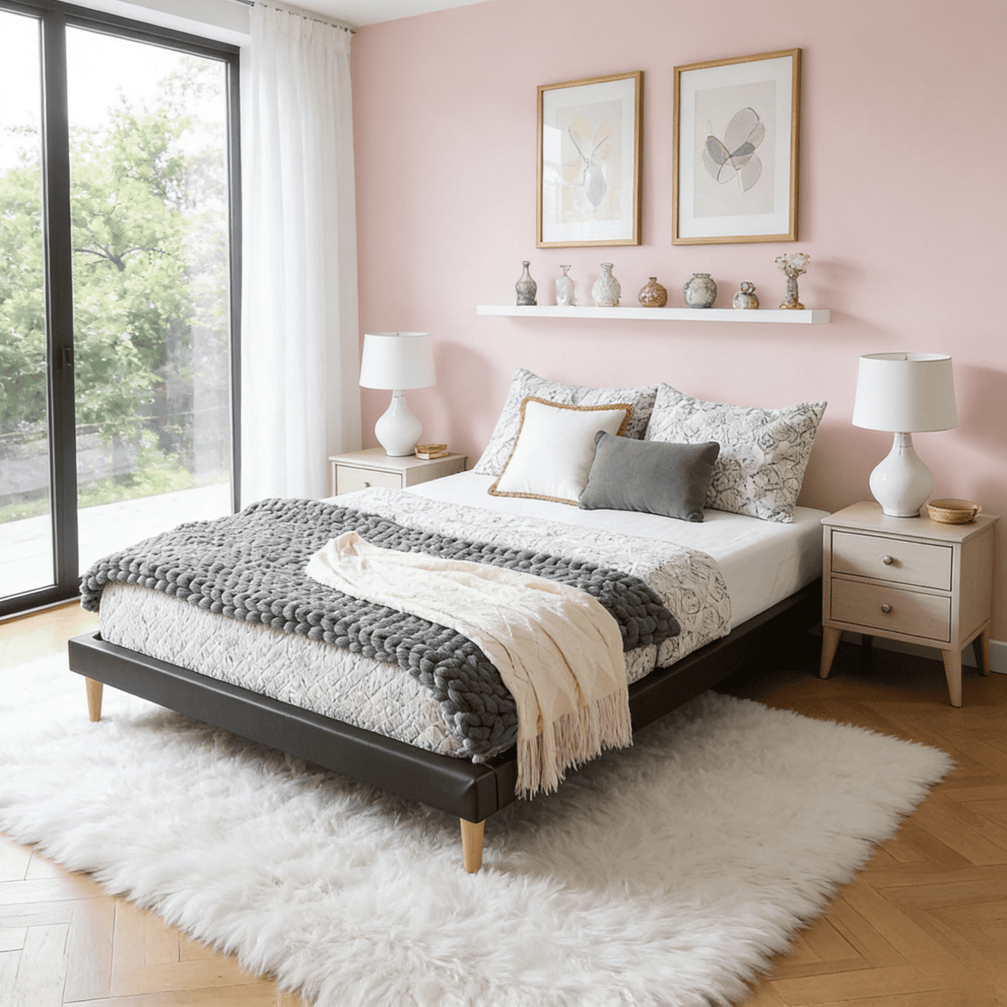 Gewnee Faux Leather Full Size Platform Bed Frame, No Box Spring Needed, Solid Wood Slats, Black