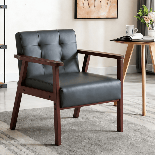 Gewnee Modern Accent Chair,PU Single Sofa with Wood Frame,Reading Armchair for Living Room,Bedroom,Office.Black